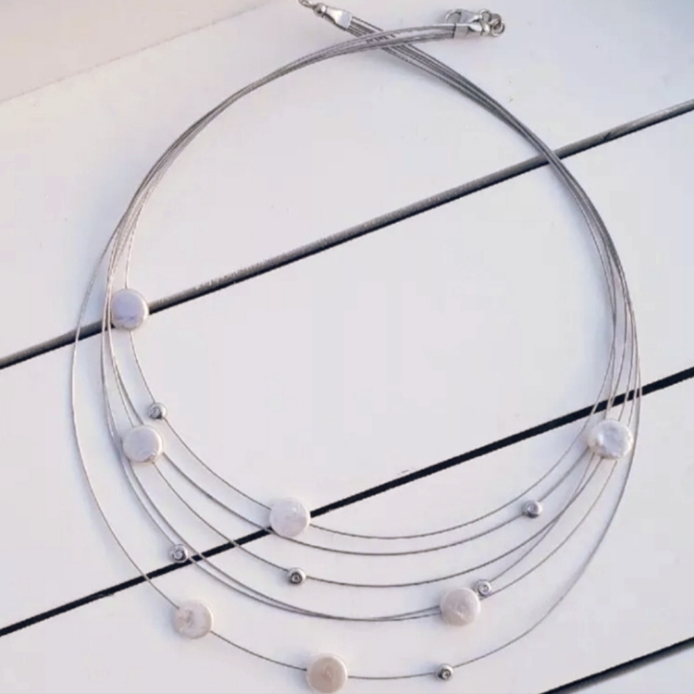 14Kt Diamond Pearl Multi Strand Necklace